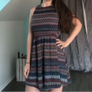 Multicolored pattern fit and flare dress
